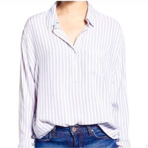 Rails Elle Shirt Lilac White Stripe Henley Long Sleeve Button Down Size S Small